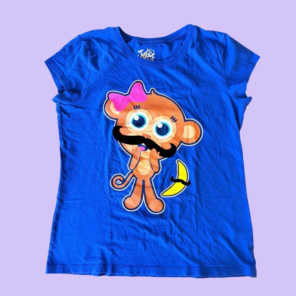 Y2K Justice Graphic Tee Monkey Mustache Banana Short Sleeve Shirt Scene #19